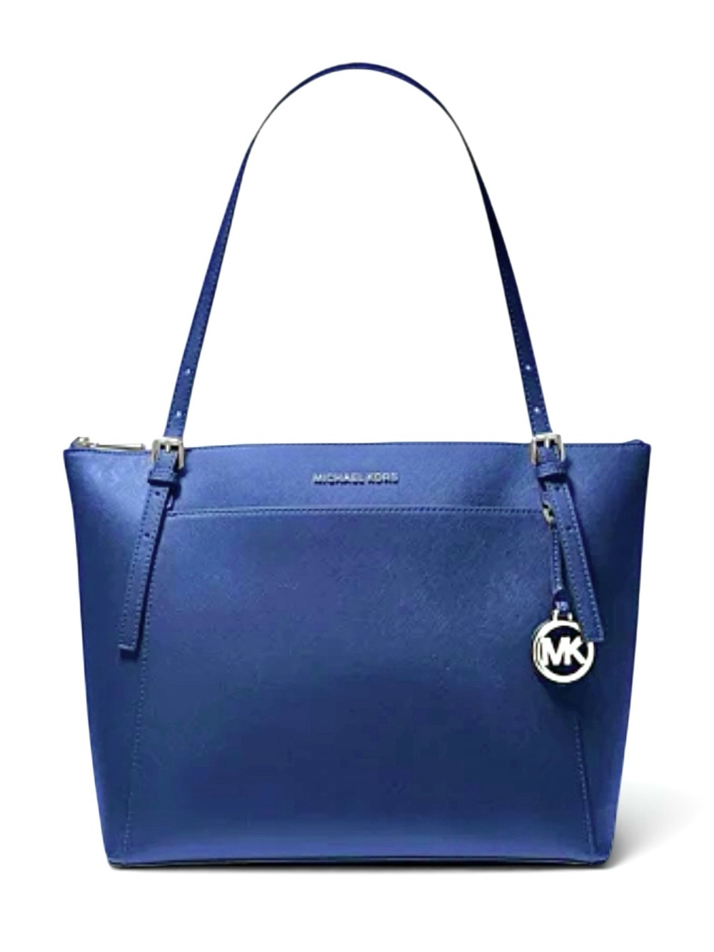 Michael Kors Voyager Large Saffiano Leather Top Zip Tote Bag Cobalt Blue charm